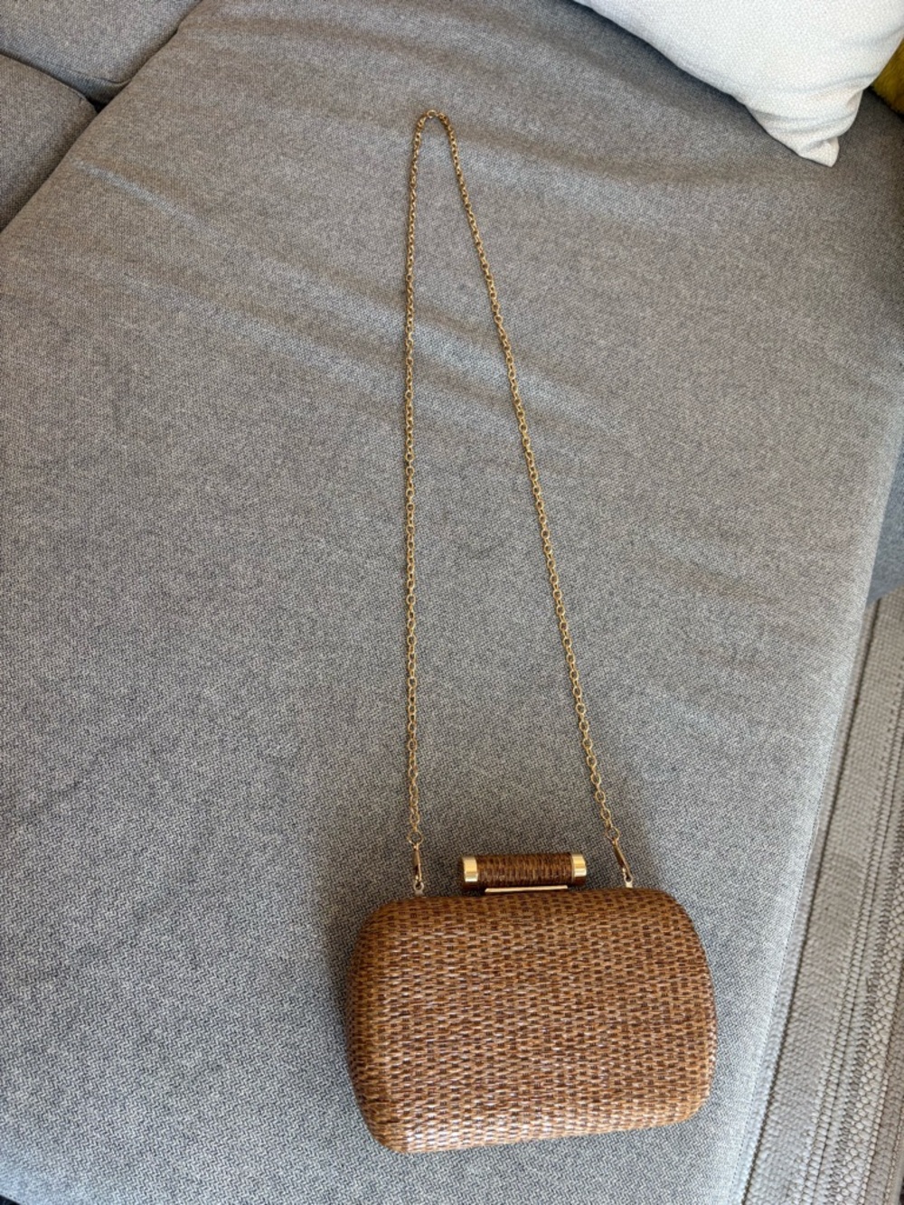 Woven Clutch Crossbody Purse Party Summer Beach Vacation Festival Bag Gold Chain - Picture 11 of 15